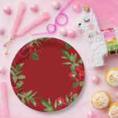Love Red Floral Border Red Pappteller (Party)