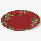 Love Red Floral Border Red Pappteller (Schrägansicht)