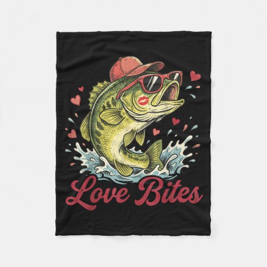 Love Retro Bites Fishing Fisherman Valentines Day Fleecedecke (Vorderseite)