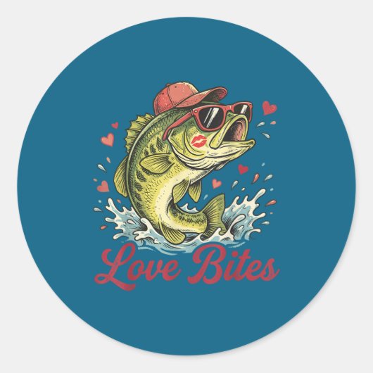 Love Retro Bites Fishing Fisherman Valentines Day  Runder Aufkleber (Vorderseite)