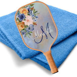 Love rosa Blume mit weichem Pastellfarben Monogram Pickleball Schläger