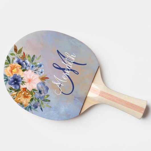 Love rosa Blume mit weichem Pastellfarben Monogram Tischtennis Schläger (Seitenansicht)