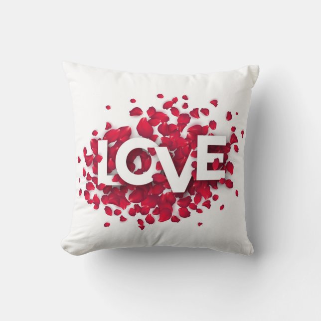 LOVE Rose Petals Typography – Romantic Poster  Kissen (Vorderseite)
