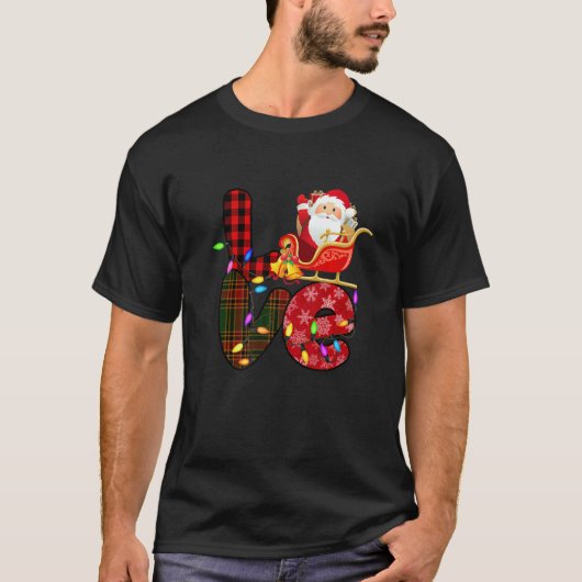 Love Santa Xmas Lights Red Buffalo Plaid Snowing C T-Shirt (Vorderseite)