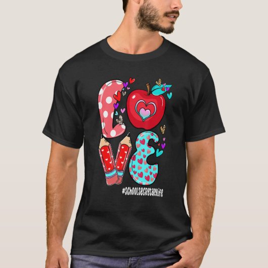 LOVE School Secretary Life Leopard Heart Valentine T-Shirt (Vorderseite)
