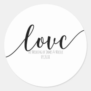 LOVE Schwarze Skriptart Elegant Favor Runder Aufkleber