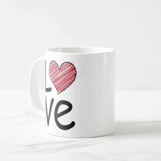 Love Scribbled Hand Drawn Red Heart Minimalist Kaffeetasse (Vorderseite Links)