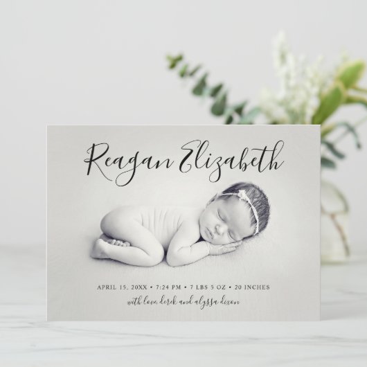 Love Script Foto Overlay Geburtserklärung Ankündigung (Stehend Vorderseite)