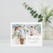 Love Script Gold Zwei FotoCollage Vielen Dank Postkarte (Stehend Vorderseite)