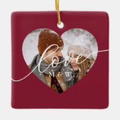 Love Script Heart Photo Red Keramikornament (Vorderseite)