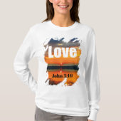Love Scripture Glowing Sunset Over Water T-Shirt (Vorderseite)