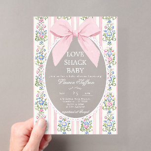 Love Shack Baby Rosa Schleife Florale Babyparty Acryleinladungen