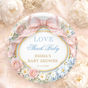 Love Shack Florales Rosa Schleife Mädchen Baby Sho Pappteller