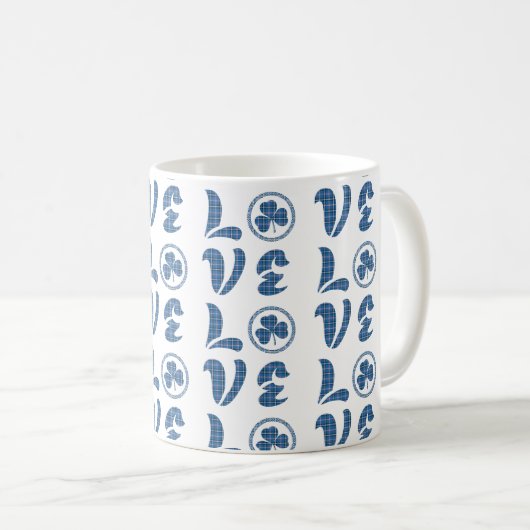 Love Shamrock Plaid Blue Black Classic Pattern Kaffeetasse (VorderseiteRechts)