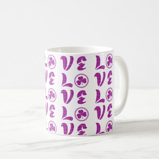 Love Shamrock Plaid Purple Classic Pattern Kaffeetasse (VorderseiteRechts)