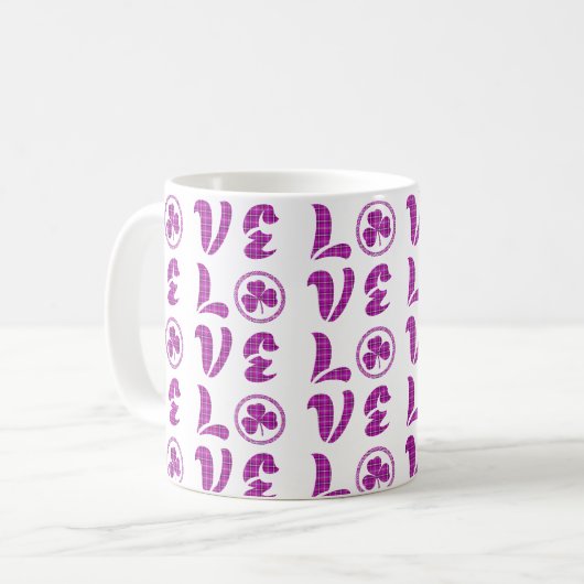 Love Shamrock Plaid Purple Classic Pattern Kaffeetasse (Vorderseite Links)