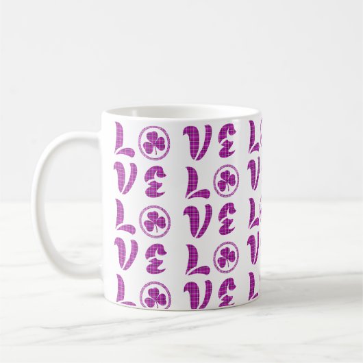 Love Shamrock Plaid Purple Classic Pattern Kaffeetasse (Links)