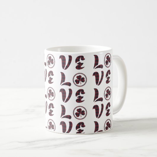 Love Shamrock Plaid Red Blue Tartan Pattern Kaffeetasse (VorderseiteRechts)