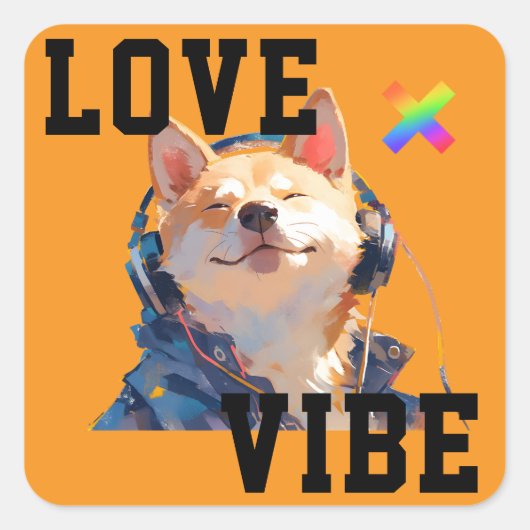 LOVE × SHIBA - Custom Quadratischer Aufkleber (Vorderseite)