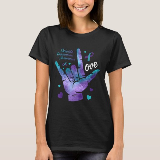 Love Sign Teal & Purple Ribbon Suicide Prevent T-Shirt (Vorderseite)