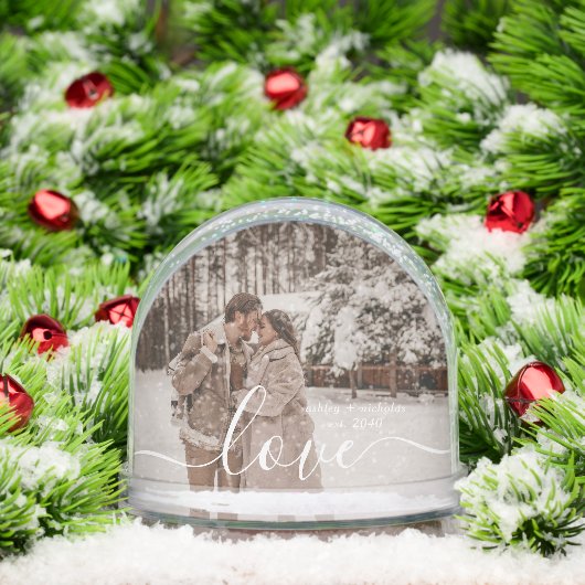 Love Simple Script Modern 2 Photo Schneekugeln (Weihnachten)