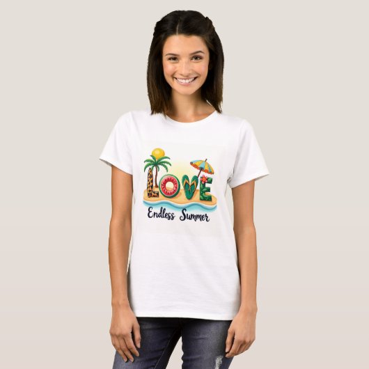 LOVE Sommer-Strand-Elemente Cartoon T-Shirt (Vorne ganz)
