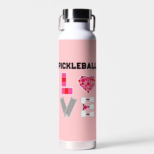 Love Spelled with Pickleballs Courts Net Paddles Trinkflasche (Vorne)