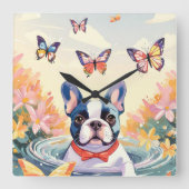 Love Spring French Bulldog Quadratische Wanduhr (Vorderseite)