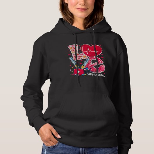 Love Stethoscope Heart Love Phlebotomist Valentine Hoodie (Vorderseite)