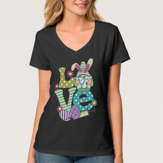 Love Stethoscope Scrub Life Nurse Bunny Easter Day T-Shirt (Vorderseite)
