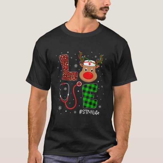 Love STNA Life Cute Reindeer Christmas Nurse Leopa T-Shirt (Vorderseite)