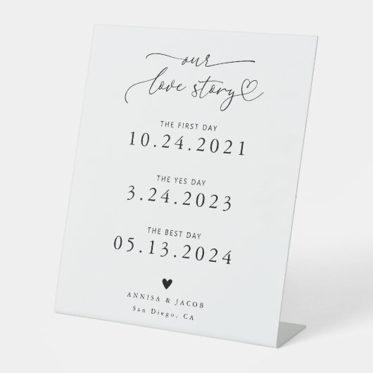 Love Story Heart Script White Wedding Timeline Sockelschild (Vorderseite)