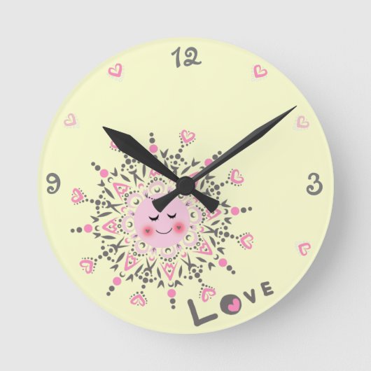 Love Sun Yellow Acrylic Wall Clock Runde Wanduhr (Vorderseite)