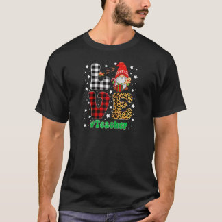 Love Teacher Gnome Christmas Leopard Plaid Xmas Pa T-Shirt