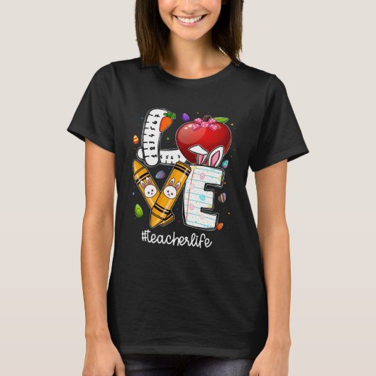 Love Teacher Life Easter Gnome Bunny  Easter Teach T-Shirt (Vorderseite)