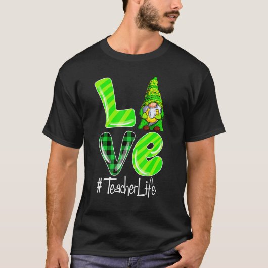 LOVE Teacher Life Gnome Leopard Shamrock St Patric T-Shirt (Vorderseite)