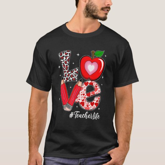 Love Teacher Life Heart Leopard Teacher Funny Vale T-Shirt (Vorderseite)