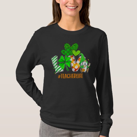 LOVE Teacher Life St Patrick's Day Buffalo Plaid S T-Shirt (Vorderseite)