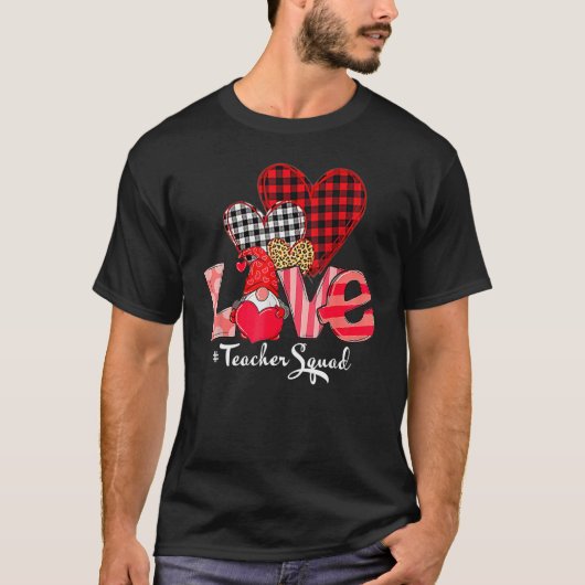 Love Teacher Squad Gnome Hearts Leopard Plaid Vale T-Shirt (Vorderseite)