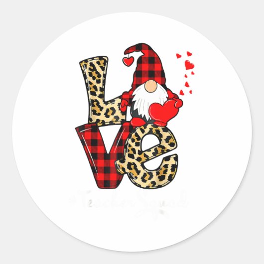 Love Teacher Squad Gnome Hearts Valentines Gnome T Runder Aufkleber (Vorderseite)