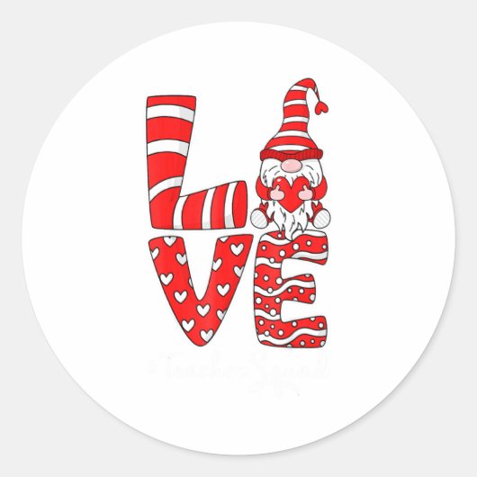 Love Teacher Squad Gnome Hearts Valentines Gnome T Runder Aufkleber (Vorderseite)