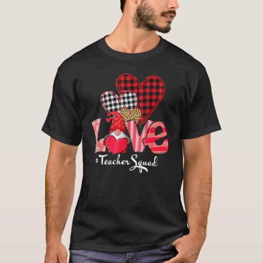 Love Teacher Squad Gnome Hearts Valentines Gnome T T-Shirt (Vorderseite)