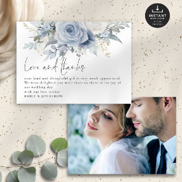 Love Thanks Photo Blue Florals Wedding Thank You Karte