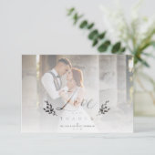 Love & Thanks Photo Wedding Botanical Transparency Dankeskarte (Stehend Vorderseite)