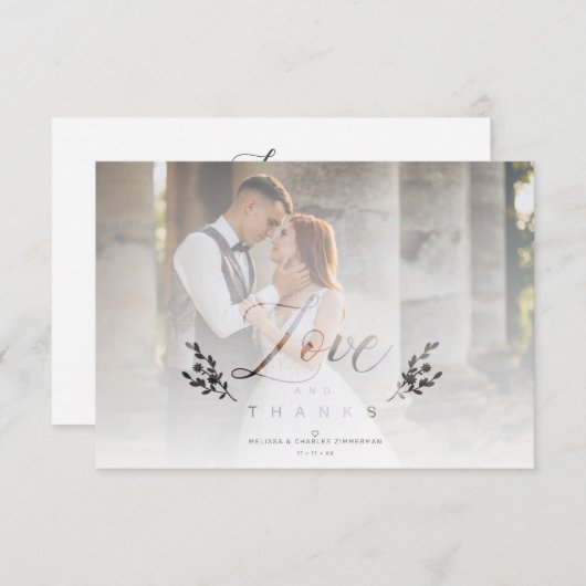 Love & Thanks Photo Wedding Botanical Transparency Dankeskarte (Vorne/Hinten)