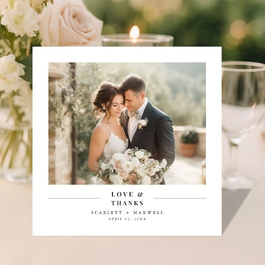 Love & Thanks Simple Modern Wedding Photo Square Dankeskarte