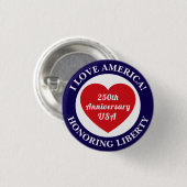 Love the USA Patriotic Red White Blue Heart 250th Button (Vorne & Hinten)