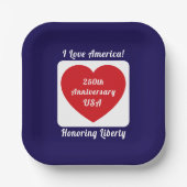 Love the USA Patriotic Red White Blue Heart 250th Pappteller (Vorderseite)