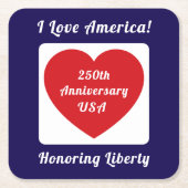 Love the USA Patriotic Red White Blue Heart 250th Rechteckiger Pappuntersetzer (Vorderseite)