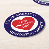 Love the USA Patriotic Red White Blue Heart 250th Runder Pappuntersetzer (Angewinkelt)